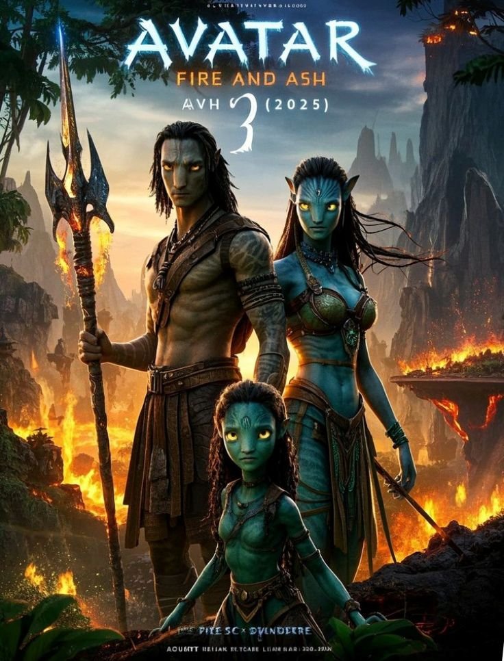 Screenshot from Avatar Movie: Fire and Ash Trailer showing the fiery Ash People tribe in Pandora’s volcanic landscape.
